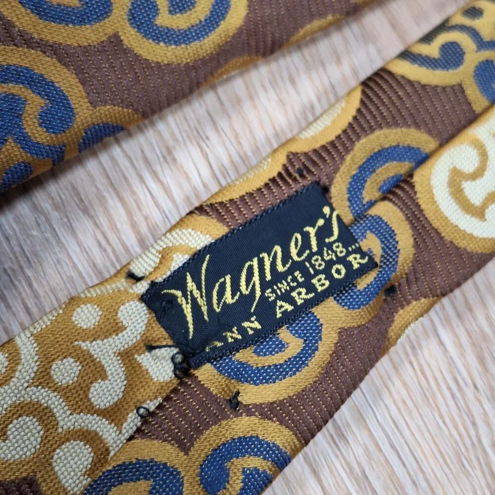 Pulitzer Vintage Brown Gold Medallion Polyester Tie Necktie Mens 70s 60s Wide